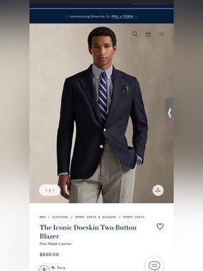 Ralph Lauren Navy 100% Wool Blazer with Gold Buttons